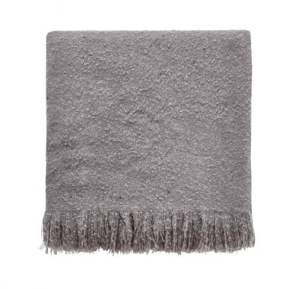 Saffi Fringed Hem Woven Throw in Silver Grey